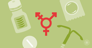 Transgender symbol surrounded by contraception options