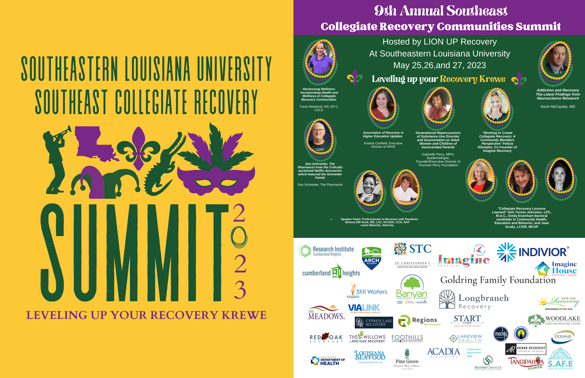 Promo images for Southeastern University's Collegiate Recovery Communities 2023 Summit