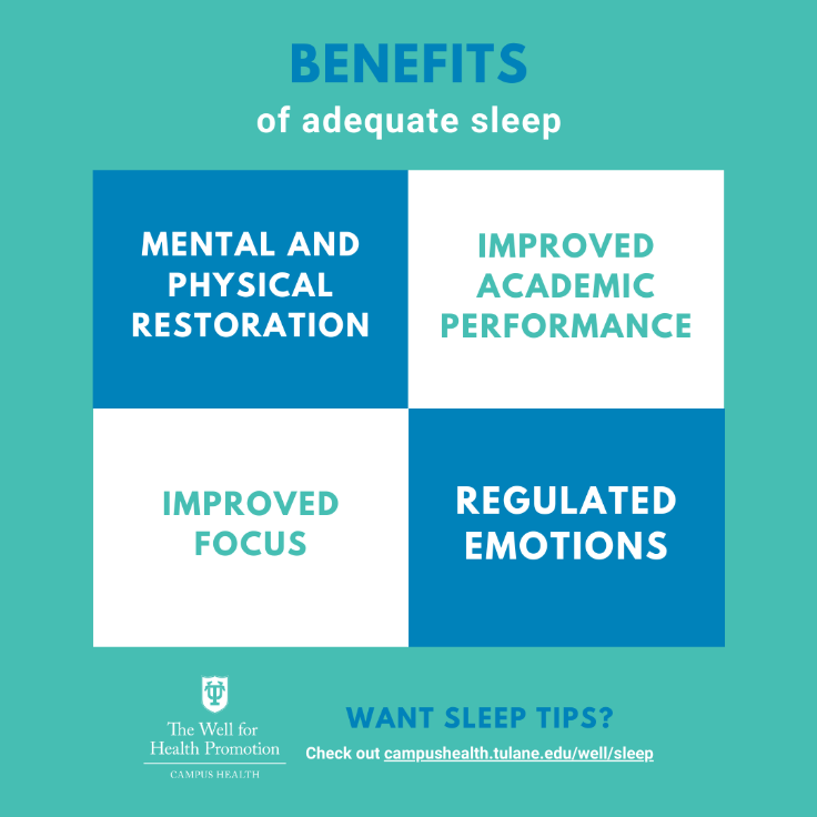 Graphic displaying benefits of sleep (content displayed below)