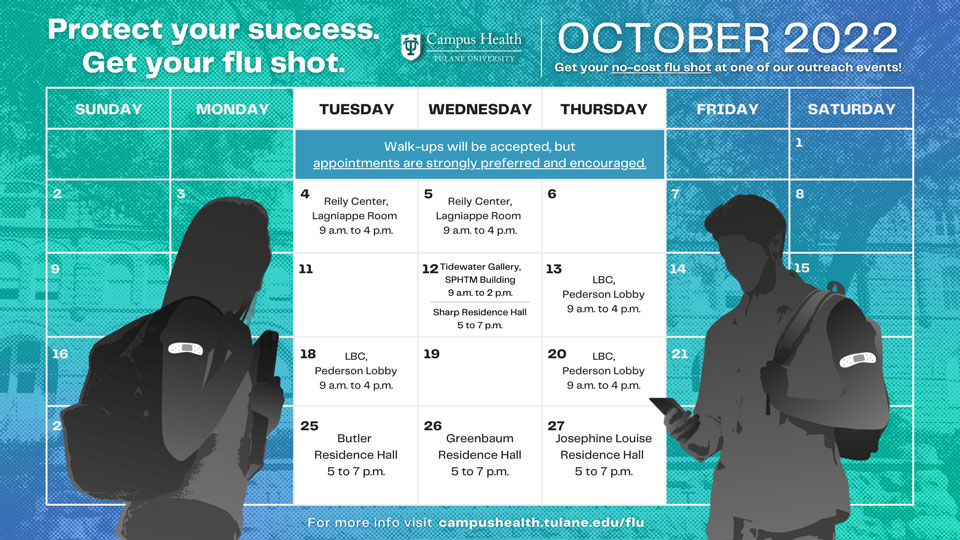 calendar graphic depicting flu shot clinic dates and locations in October