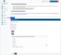 Screenshot of Insurance Page that shows the New Insurance menu, with a pink arrow pointing at the "Add New" button and the "Insurance Company", "Policy Number" and "Group Number" text fields highlighted