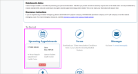 Screenshot of Patient Portal homepage's To-Do List, with "Upcoming Appointments" section highlighted Screenshot of Patient Portal homepage's To-Do List, with "Upcoming Appointments" section highlighted