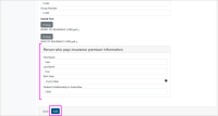 Screenshot of "New Insurance" menu with the "Person who pays insurance premium information" text fields and "Add" button all highlighted