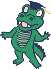 Alex the Alligator Cartoon alligator wearing a graduation cap