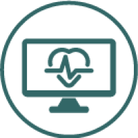 Telehealth Circular icon of a computer screen monitoring a heartrate