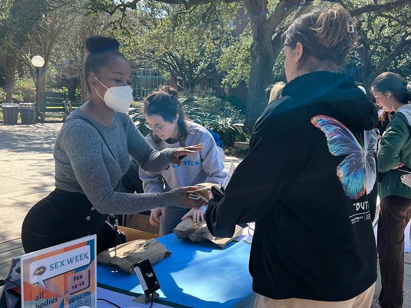 a Sex Week informational table at Tulane