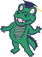 Cartoon alligator wearing a graduation cap